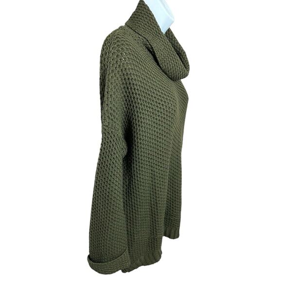 Forever 21 Army Green Chunky Sweater Sz Small Oversized Long Turtleneck - Picture 3 of 5